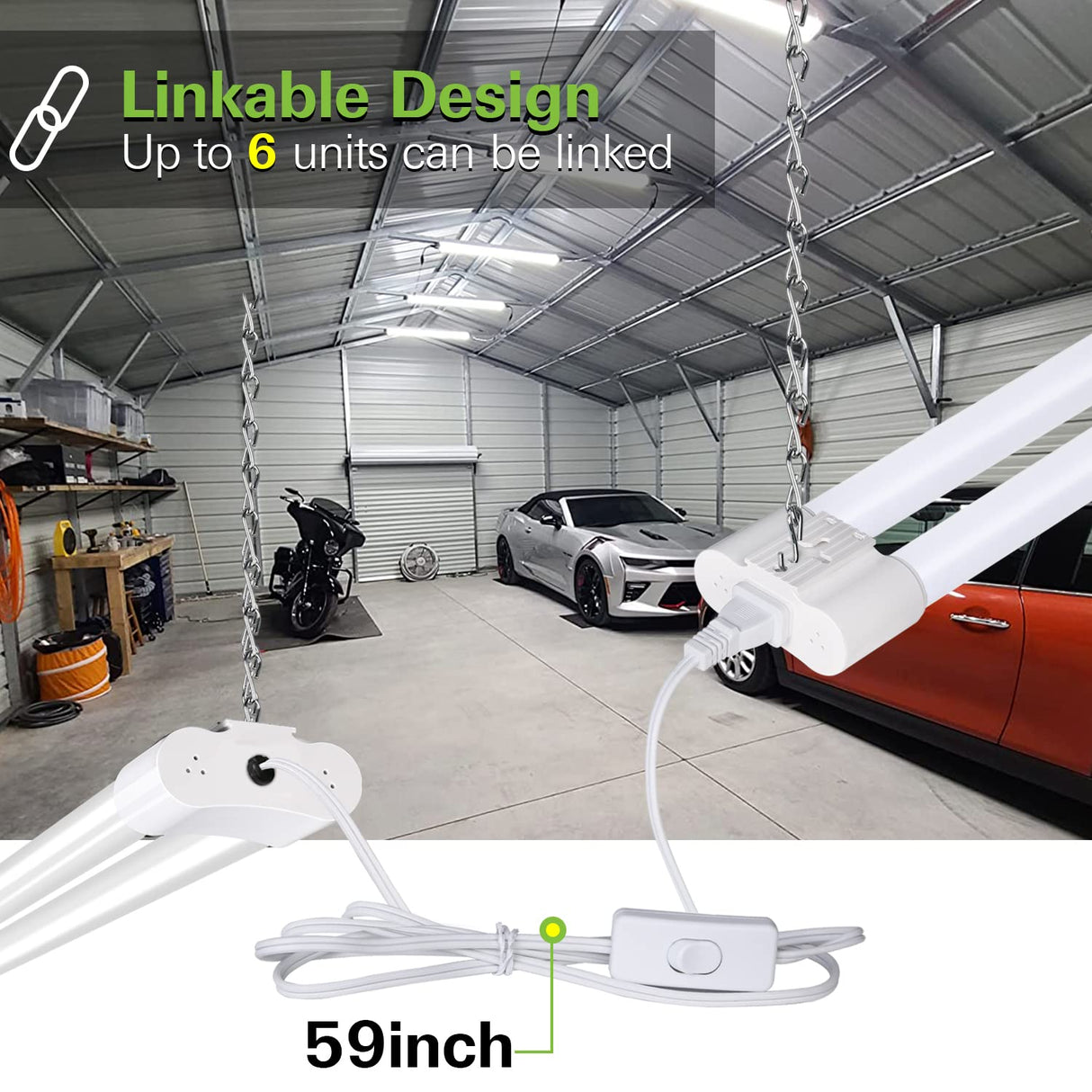 Hykolity 2 Pack 4FT Linkable LED Shop Light for Garage, 4400lm, 4FT 42W Utility Light Fixture, 5000K Daylight LED Workbench Light with Plug, Hanging Hykolity