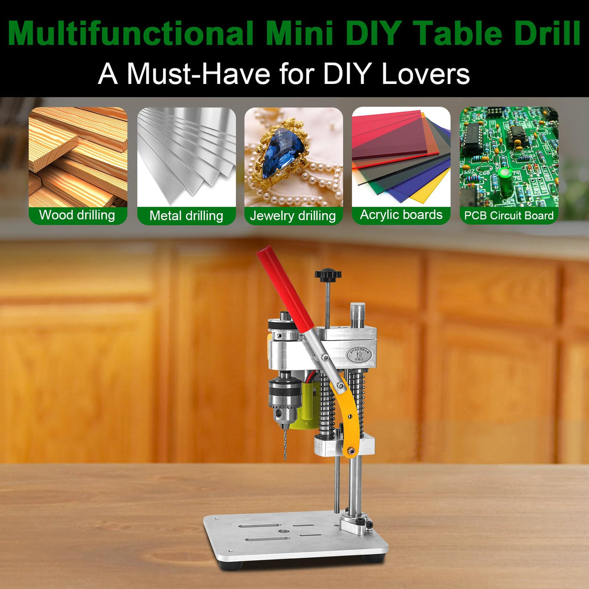 Mini Bench Drill Press, LAKIX Small Benchtop Drill Press High Precison, Low Noise, Compact Size Desktop Drilling Machine, 7-Speed B10 Chuck for LAKIX