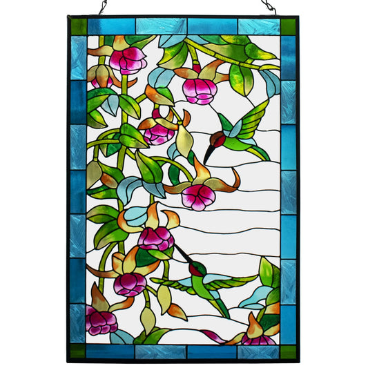 VEWOGARDEN W10xH15 inch Hummingbird Stained Glass Window Hangings, Suncatcher Panel with Chain for Wall or Windows - WoodArtSupply