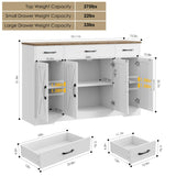 HOSTACK Buffet Cabinet with Drawers, 55" Large Sideboard Buffet Storage Cabinet with Shelves & 4 Doors, Modern Farmhouse Coffee Bar Cabinet Wood HOSTACK