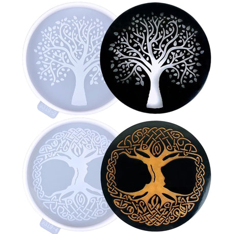 2pcs Tree of Life Coaster Silicone Molds, Tree of Life Epoxy Resin Casting Mold for Drink Coasters, Cup Mats, Home Decor, Handmade Crafts KIUMODIY