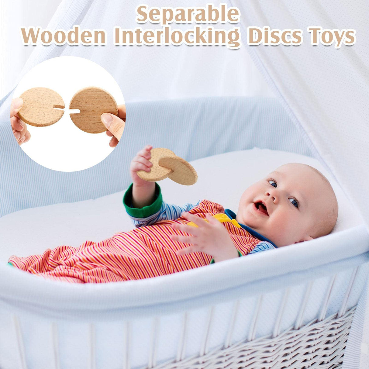 5 Pieces Wooden Baby Toys Wooden Toys for Babies 0-6-12 Months Wood Toys Rattles with Bells Montessori Wood Baby Push Car Wooden Newborn Toy for Zhanmai