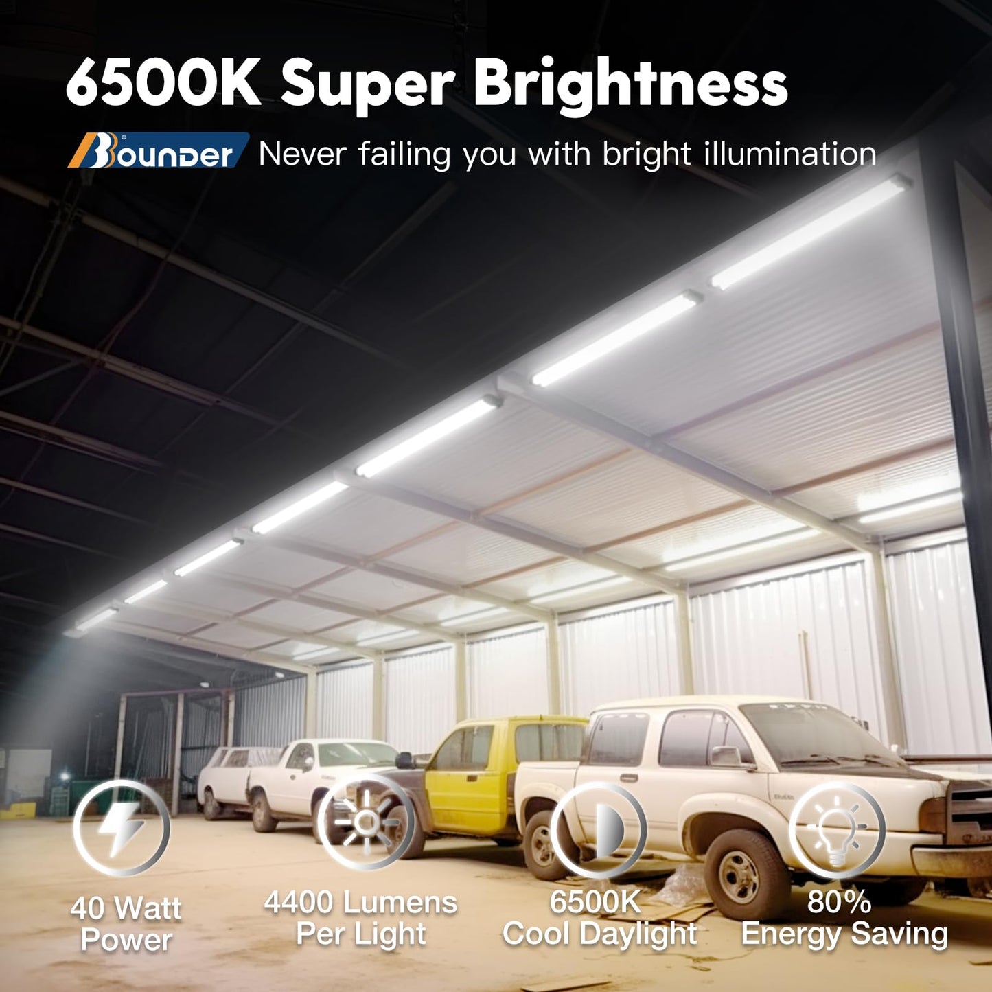 BBOUNDER 12 Pack Linkable LED Shop Light with Reflector, Super Bright 6500K Cool Daylight, 4400 LM, 4 FT, 48 Inch Integrated Fixture for Garage, 40W - WoodArtSupply