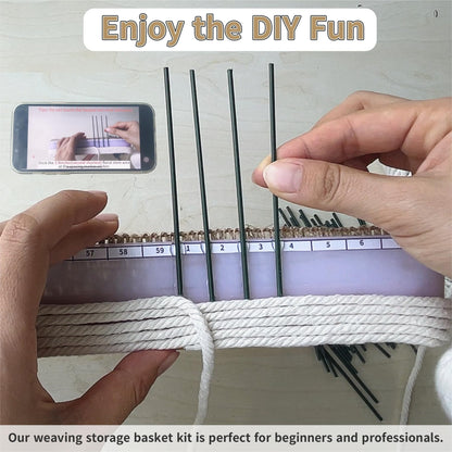 AOUXSEEM Weaving Storage Basket DIY Making Kits, Macrame Weaving Organizer Basket with Carrying Handles for Closet Pantry Bathroom Livingroom Kitchen