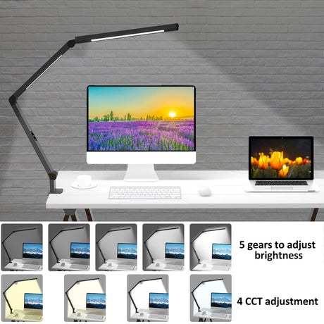 LED Desk Lamp with Clamp, Architect Desk Lamp for Home Office with Remote Control, Swing Arm Clamp on Desk Light, Clip-on Eye-Care Adjustable 5 Micomlan