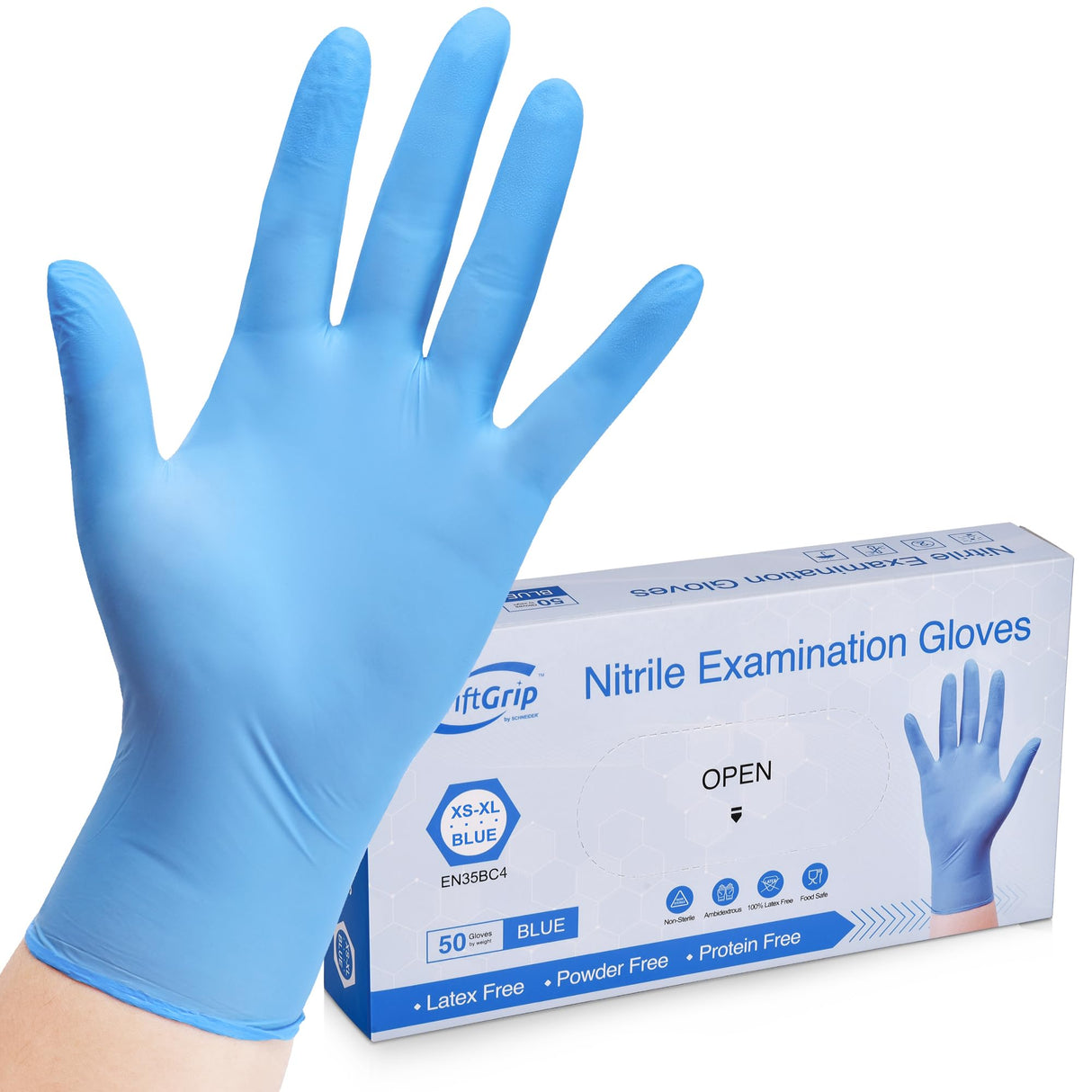 SwiftGrip Disposable Nitrile Exam Gloves, 3-mil, Blue, Nitrile Gloves Disposable Latex Free, Medical Gloves, Cleaning Gloves, Food-Safe Rubber SwiftGrip