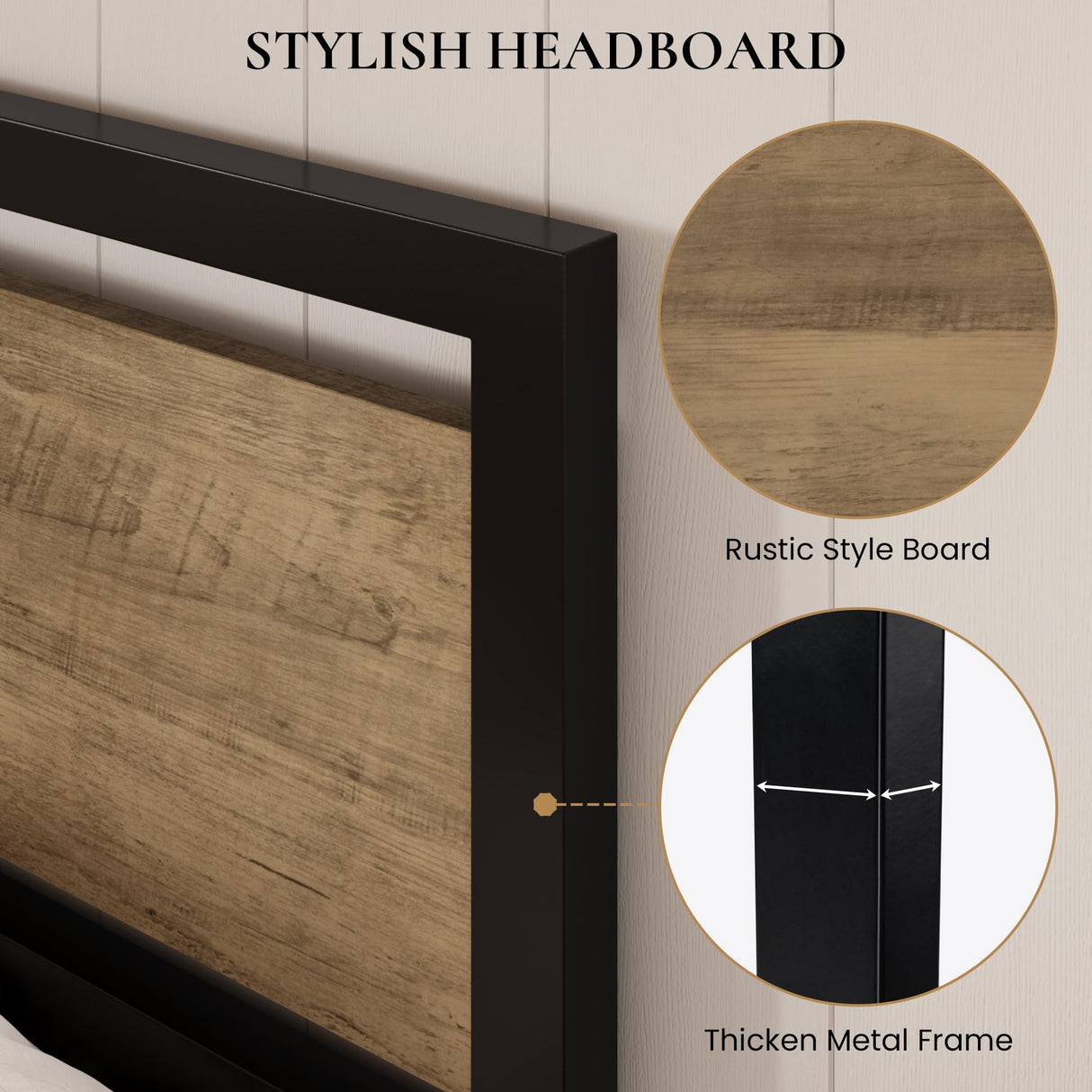 SHA CERLIN Queen Size Metal Platform Bed Frame with Wooden Headboard and Heavy Duty Support SHA CERLIN