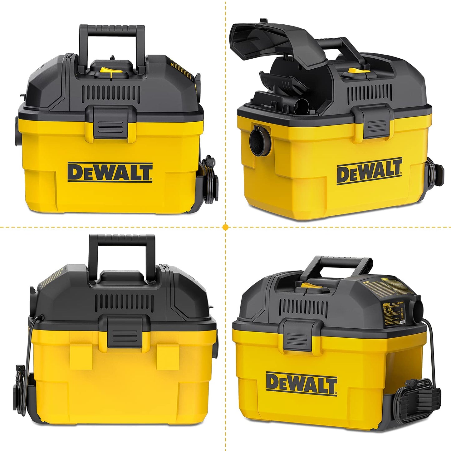 DEWALT Portable 6 Gallon 5 Horsepower Wall-Mounted Garage Wet Dry Vacuum Cleaner DXV06G, Yellow+black