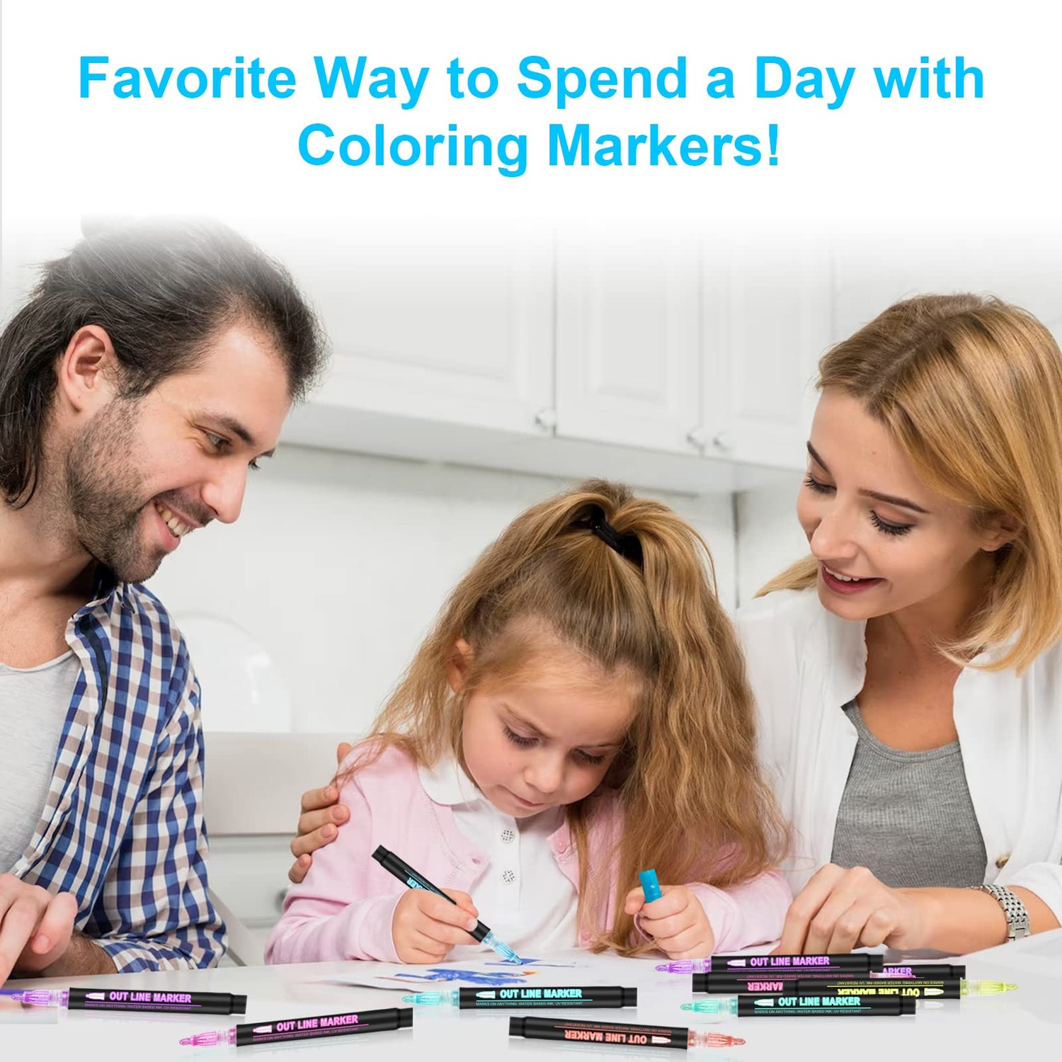 Double Line Outline Markers, 48Colors Super Squiggles Shimmer Outline Marker Pen Set, Self Outline Metallic Markers Glitter Writing Drawing Pens for Hoxida