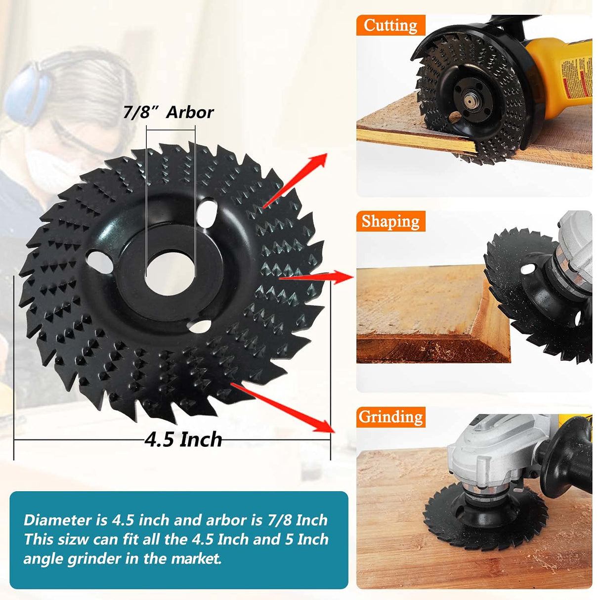 OBA Wood Carving Disc 4-1/2 Inch Wood Cutting Wheel 28-Tooth for Angle Grinder Wood Carving,Polishing,Carving with 7/8 inch Arbor OBA