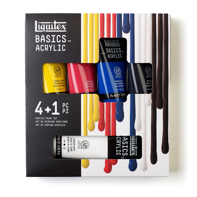 Liquitex BASICS Acrylic Paint Set, 4 x 75ml (2.4-oz), 1 x 118ml (4-oz) Essentials Paint Set