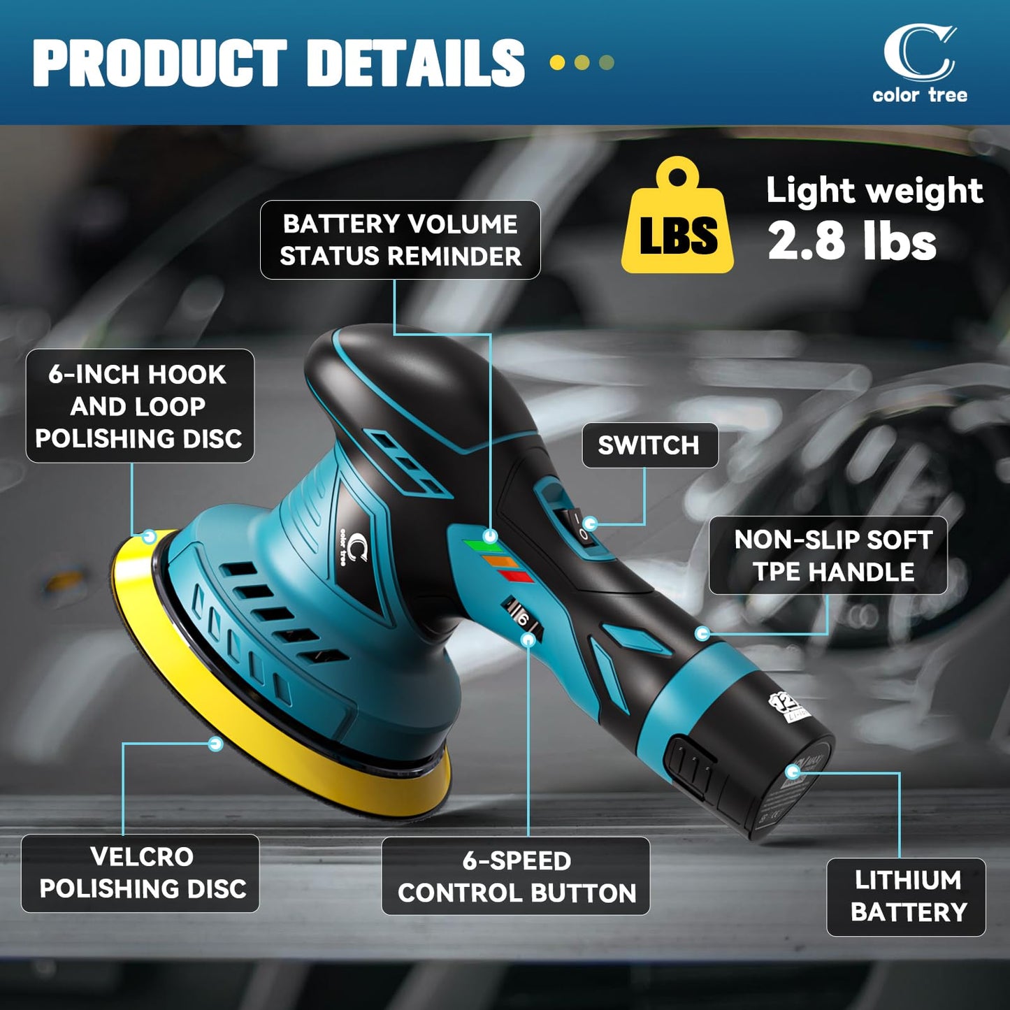 Cordless Buffer Polisher, 6 Inch Portable Polisher with 1Pack 12V Lithium Battery, 6 Variable Speed 2500-5000RPM Polishing 2023NEW Perfect for Car