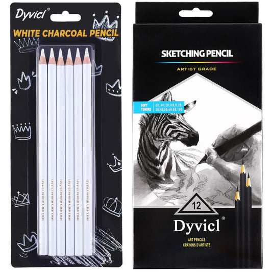 Dyvicl Drawing Sketching Pencil Set and White Charcoal Pencils - WoodArtSupply