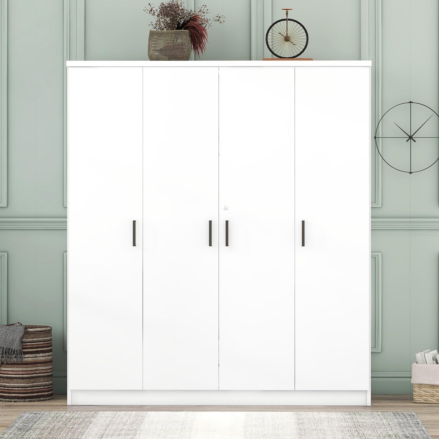 Wood Wardrobe Closet with 1 Storage Drawers and 9 Storage Shelves, Modern 4 Doors Large Armoire Wardrobe Cabinet for Bedroom, Free-Standing Garment Harper & Bright Designs