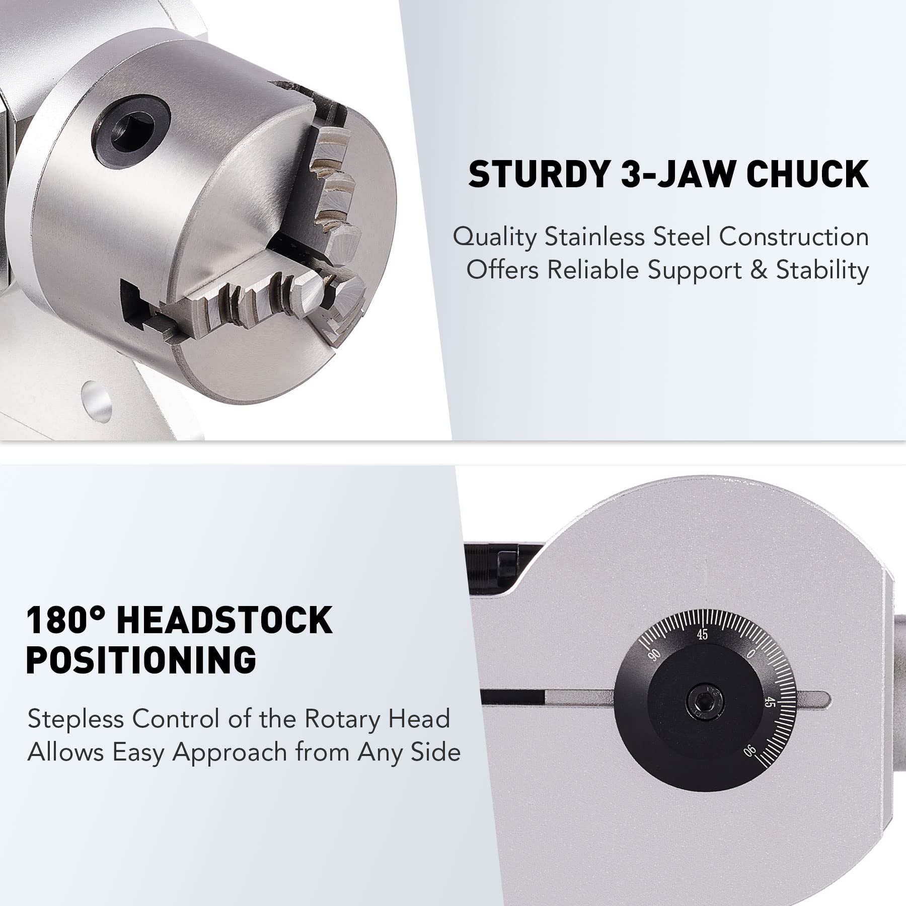 OMTech Rotary Axis Attachment for Fiber Laser Engravers, 80mm 3 Jaw Rotary Chuck Ring Jewelry Marking Tool, Laser Engraving Machine Rotary Tool with - WoodArtSupply