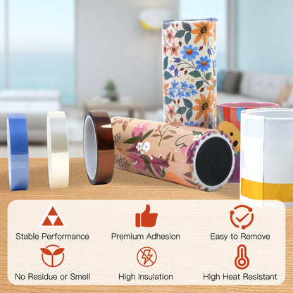 HTVRONT Heat Tape for Sublimation - Heat Resistant Tape 2 Rolls 20mm x 33m Sublimation Tape, No Residue Heat Transfer Tape for Sublimation Tumblers