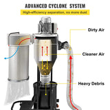 VEVOR 2 HP Dust Collector, Portable Cyclone Dust Collector, 1,500 CFM Woodworking Dust Collector with 13.2-Gallon Collection Drum and Mobile Base, VEVOR