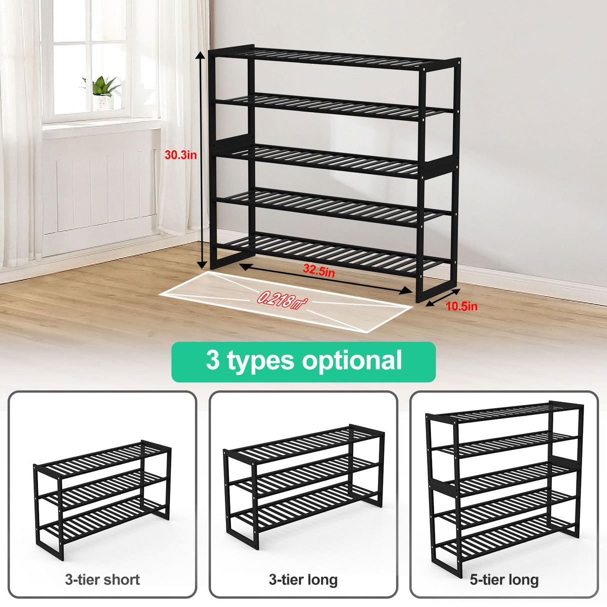 Jripae Shoe Rack Bamboo 5 Tier Shoe Organizer, Storage 20-25 Pairs for Closet Entryway, Stackable Large Tall Shoe Shelf Holder Stand Cubby for Door Jripae