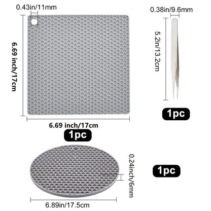 GORGECRAFT 2 Styles Silicone Doming Mats Round Square Resin Doming Mats Heat Resistant Synthetic Rubber Honeycomb Gray Pads Trays Tweezer for DIY - WoodArtSupply