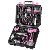 DEKOPRO Drill Set: Tool Set with 8V Pink Cordless Drill, Home Tool Kit with Drill, Hand Tool Kits for Women 126 Piece DEKOPRO