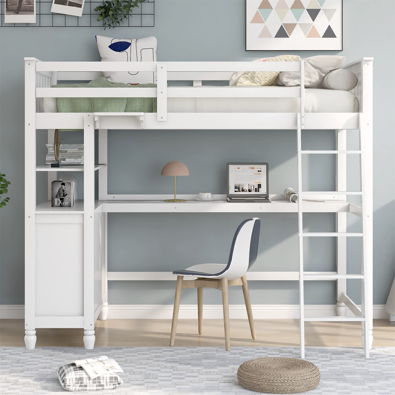 Stylish White Twin Loft Bed with Integrated Desk and Storage for Kids and Teens - WoodArtSupply