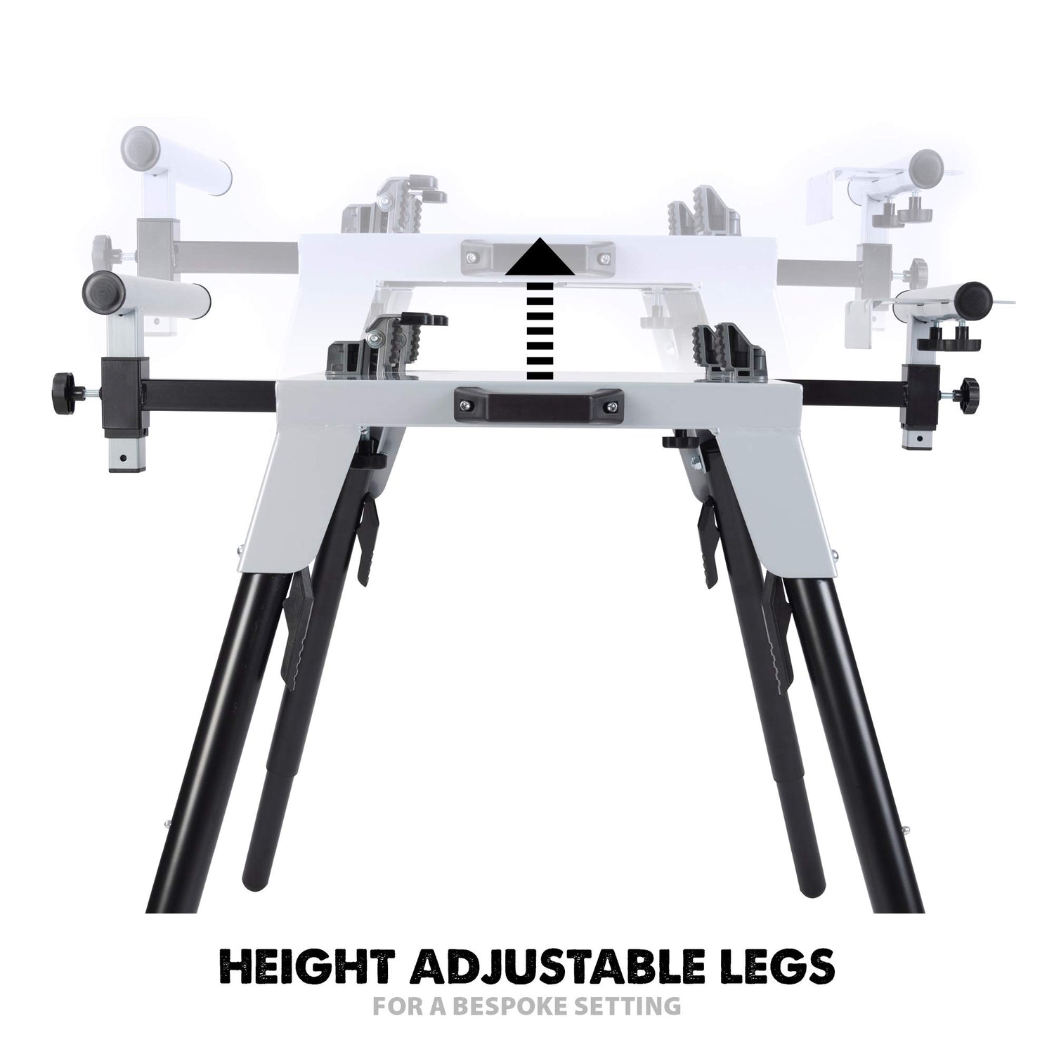 Evolution Power Tools 005-0002 Chop Saw Stand with Universal Fitting, Height Adjustable, 3M Extendable Arms & Supports Upto 225KG,Black/ Silver Evolution