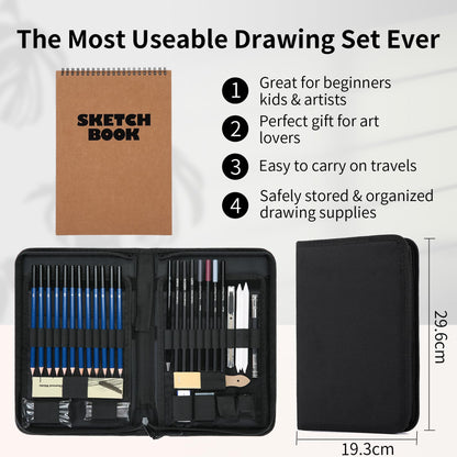 TOSHARE 40 Pack Sketching Kit Drawing Set, Pro Art Sketch Supplies with Sketchbook, Include Graphite Pencil, Charcoal Pencil, Sharpener, Eraser for - WoodArtSupply