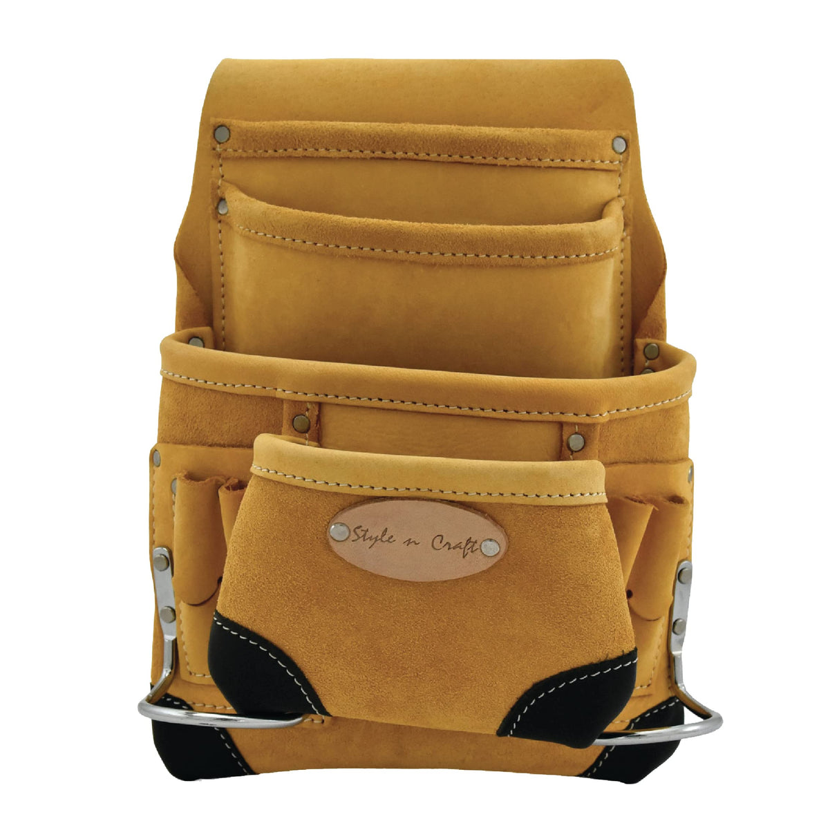 Style n Craft 10-Pocket Carpenter’s Nail & Tool Pouch, Heavy-Duty Leather Tool Pouch, Perfect and Durable Full-Grain Leather Pouch, Yellow with Black Style N Craft