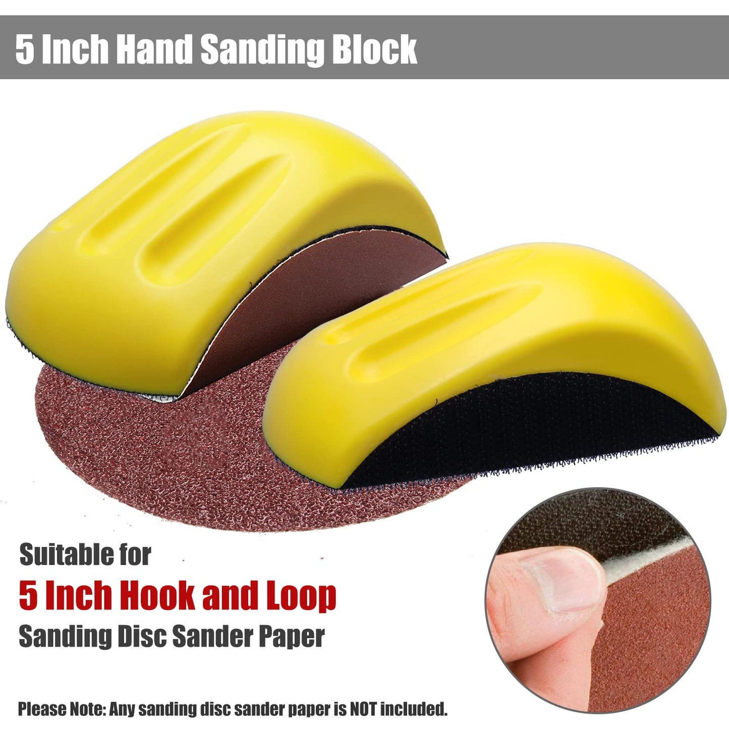 Yakamoz 2Pcs Hand Sanding Blocks, 5 Inch Hook Loop Sanding Block Foam Hand Sander Backing Pads for 5 Inch Hook and Loop Sanding Discs Sandpapers - WoodArtSupply