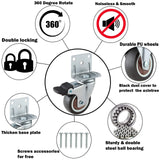 2 Inches Side Mount Caster Wheels Set of 8 L-Shaped TPR Rubber Locking Swivel Casters Heavy-Duty Double Plate Castor with Brake Industrial Metal GcFoir