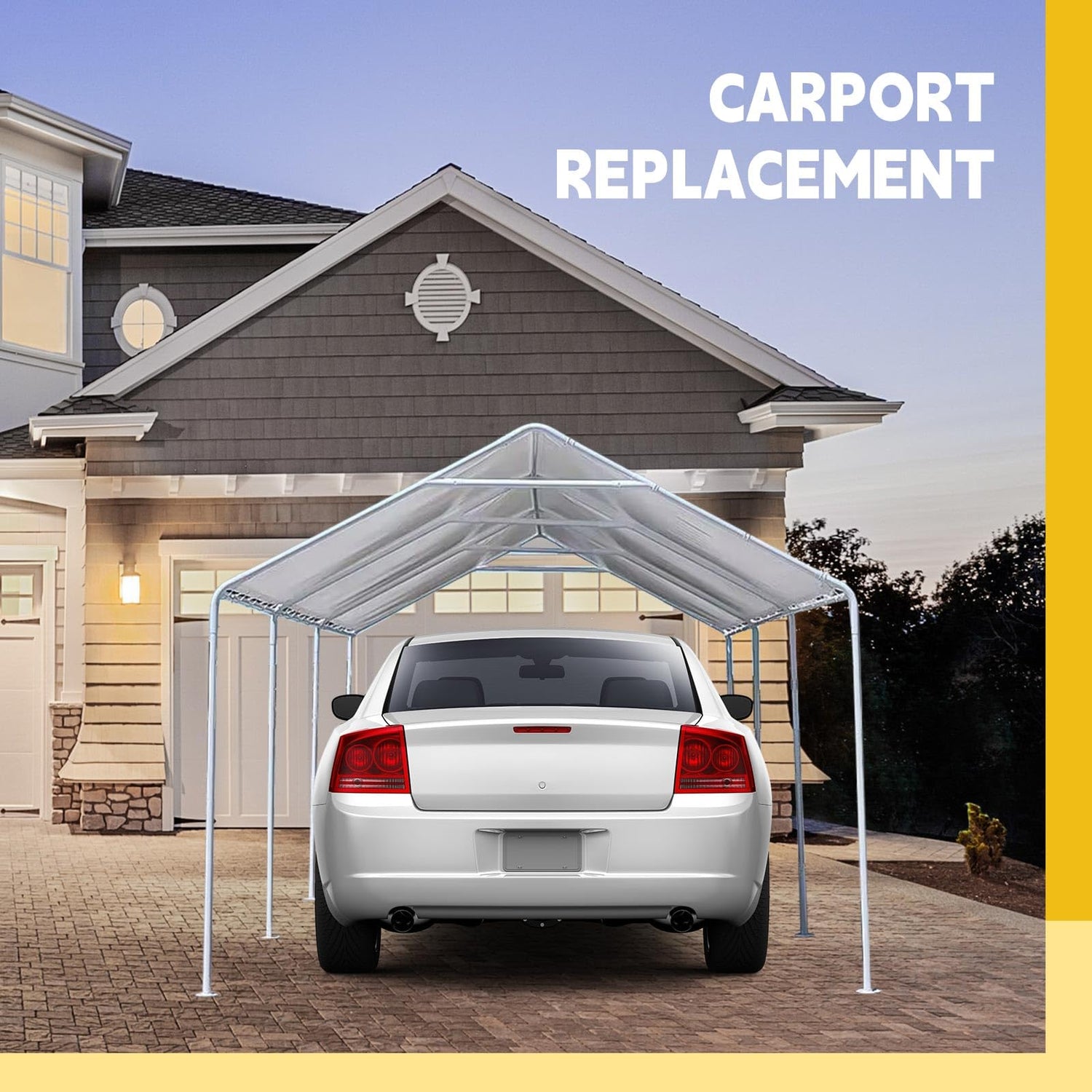 Wesnoy Heavy Duty Carport Canopy Waterproof Canopy Cover Garage Car Shelter Tarp Tent for Car Canopy Replacement Cover with 50 Ball Bungees, Only Top Wesnoy