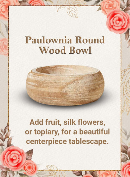 Serene Spaces Living Paulownia Round Wood Bowl - Handmade Decorative Wooden Bowl for Décor, Parties, Weddings, Centerpiece for Floral Arrangements - - WoodArtSupply