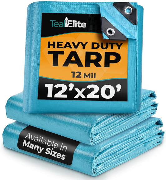 12'x20' Heavy Duty Tarp – Waterproof, 12mil Thick Tarp Cover - UV Resistant, Rip & Tear Proof with Metal Grommets – Multipurpose Use for Camping, - WoodArtSupply