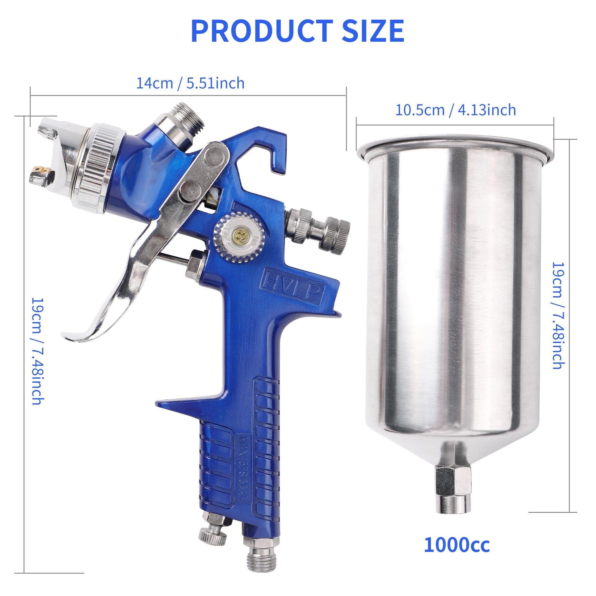 Zeinlenx HVLP Gravity Feed Spray Gun, Automotive Air Paint Spray Gun Kit with 4 Nozzles,1.4mm 1.7mm 2.0mm and 2.5mm, 1000cc Aluminum Cup, Suitable - WoodArtSupply