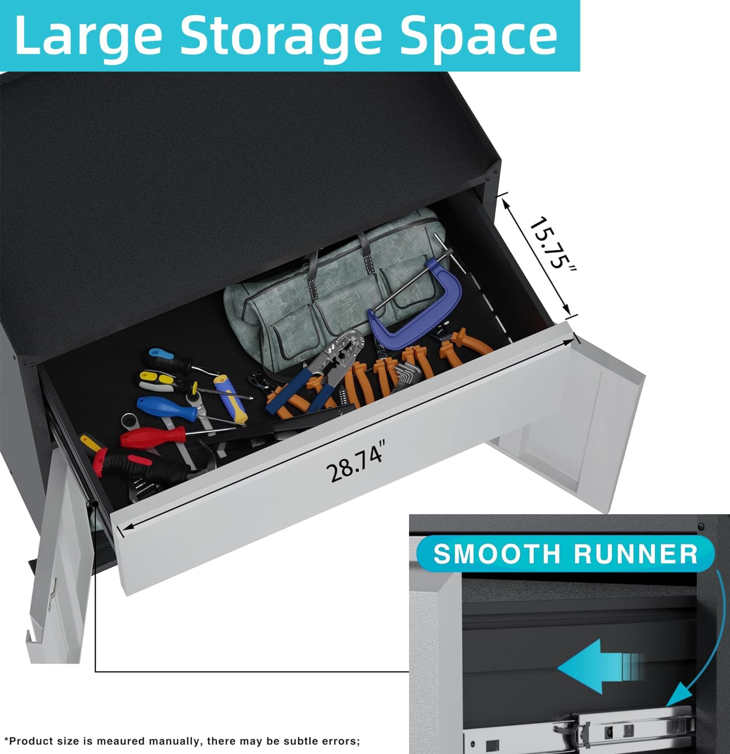 Waqiv Rolling Garage Storage Cabinet with Door and Drawer, Lockable Metal Tool Cabinet on Wheels for Garage, Home, Office, Black & Gray, Assembly Waqiv
