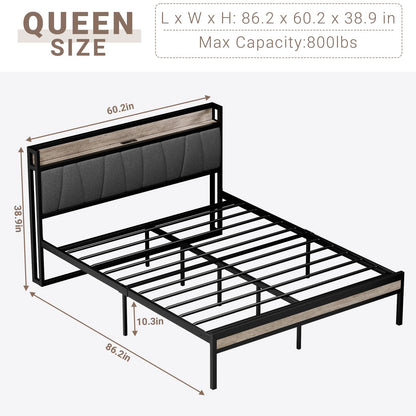 Zevemomo Queen Bed Frame with Integrated Charging Station and Storage Solutions - WoodArtSupply