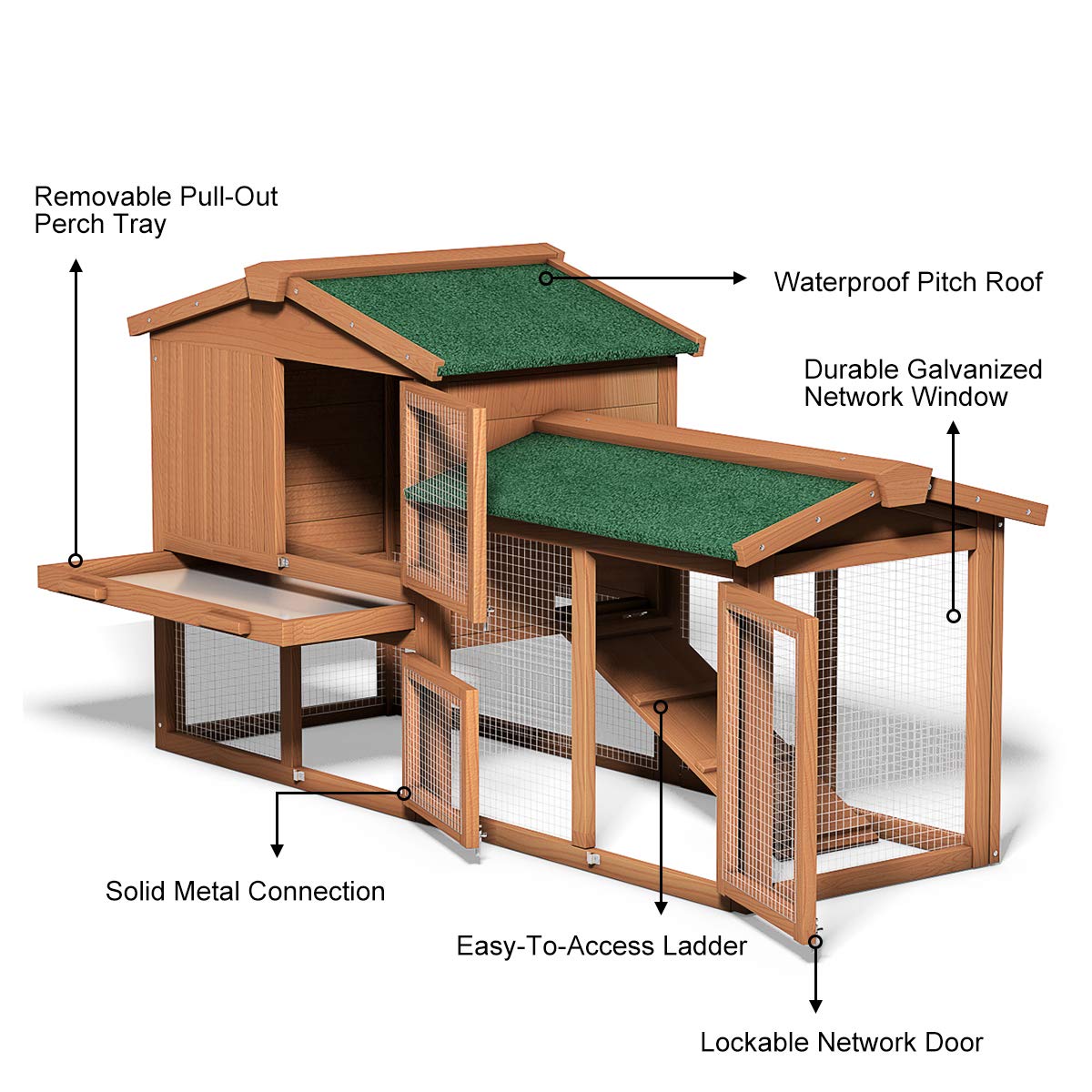 Tangkula Large Chicken Coop, 58‘’ Wooden Hen House Outdoor Backyard Garden Bunny Rabbit Hutch with Ventilation Door, Removable Tray & Ramp Chicken - WoodArtSupply