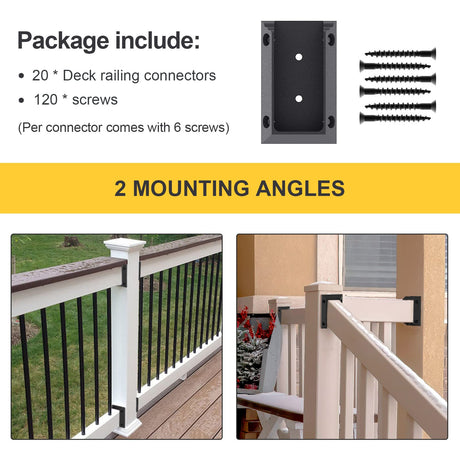 Goovilla Deck Railing Bracket Connectors, 2x4 Brackets for Railing Wood Lumber Post, 20 PCS Sturdy Nylon Deck Rail Bracket with 120 PCS Coating Goovilla