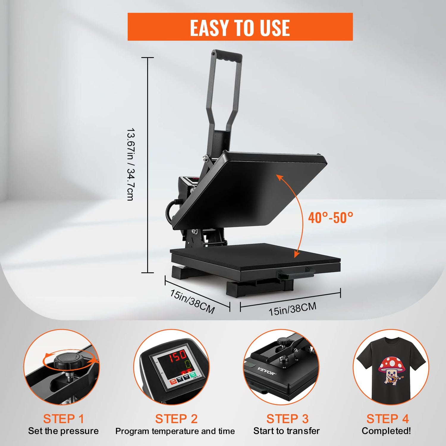 VEVOR Heat Press, 15x15 Power Heat Press Machine for T-Shirt, Fast Heating, High Pressure Heat Press Machine, Digital Industrial Sublimation Printer VEVOR
