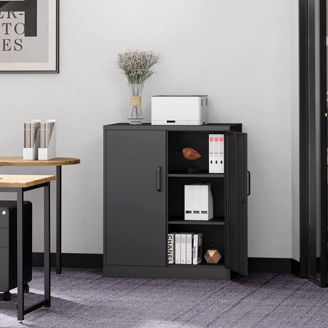 Yizosh Metal Garage Storage Cabinet with 2 Doors and 2 Adjustable Shelves - 35.5" Steel Lockable File Locking Counter Cabinet for Home Yizosh