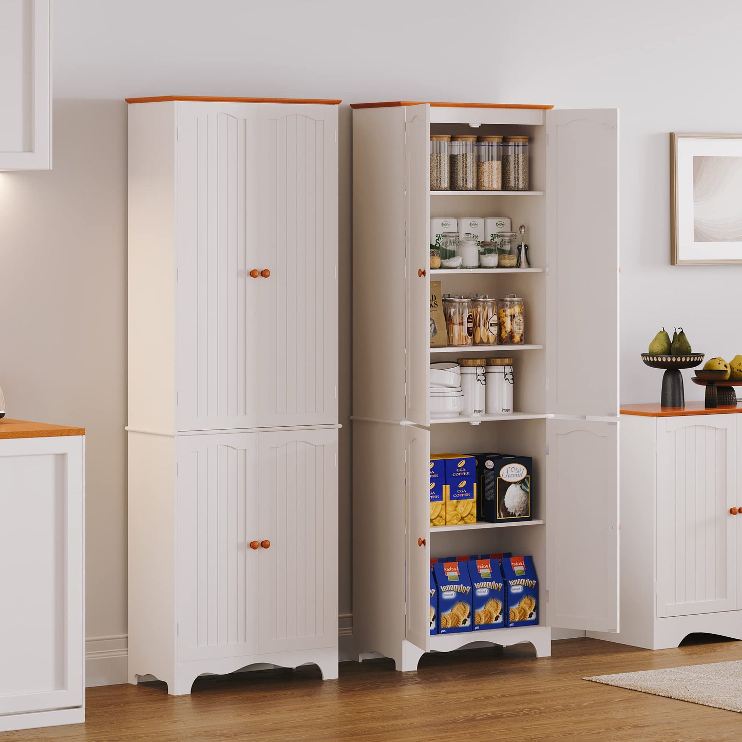 Function Home 72" Kitchen Pantry Cabinet, Freestanding Storage Cabinet, Tall Food Pantry with Doors and Adjustable Shelves, Utility Floor Cabinet for