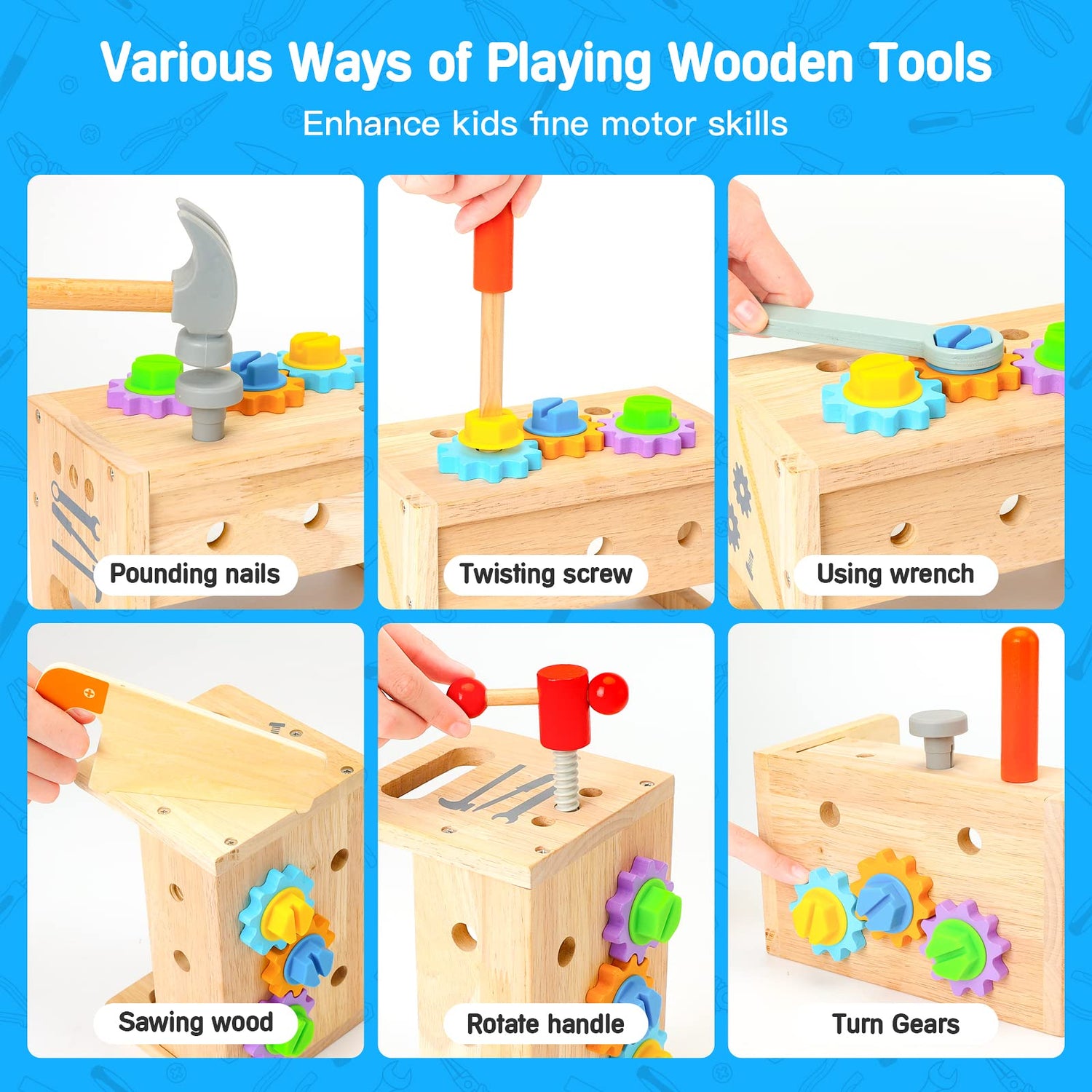 Wooden Tool Set for Kids 2 3 4 5 Year Old, 29Pcs Educational STEM Toys Toddler Montessori Toys for 2 Year Old Construction Preschool Learning Hieoby