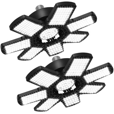 2 Pack LED Garage Light, 240W LED Shop Light Garage Lights, Ceiling Light Garage Lighting with 7+1 Deformable Panels, 24000LM E26/E27 LED Lights for