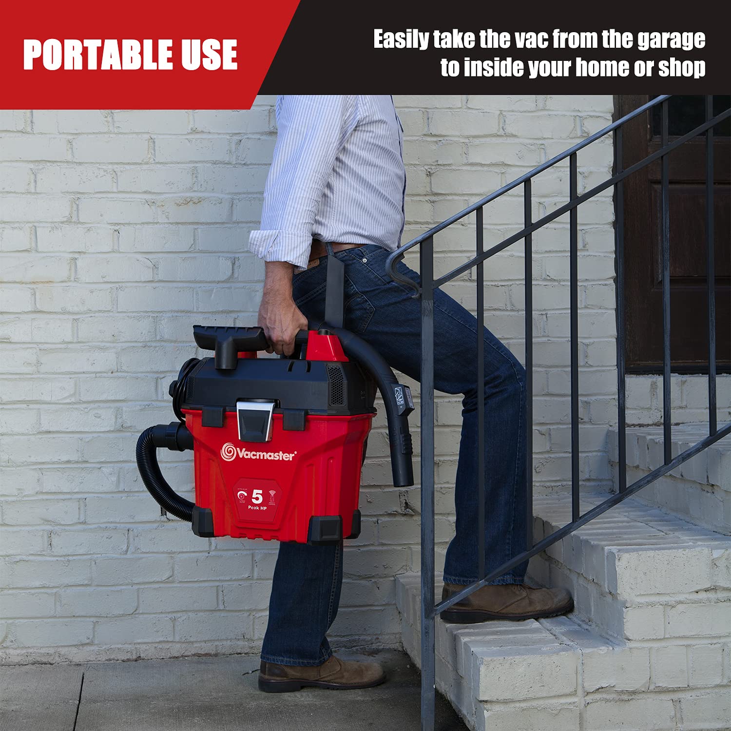 Vacmaster VWMB508 1101 5 Gallon Wall-Mount Wet/Dry Vacuum with Remote Control Operation Red Vacmaster