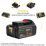 waitley 2 Pack 20V 6.0A Replacement Battery Compatible with Dewalt DCB200 DCD DCF DCG Series Cordless Power Tools waitley