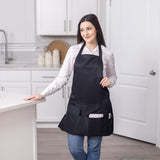 Black Full Length Clip-on Bib Apron with 5 Pockets and Zipper Pouch - Easy to Clean - Great for Servers, Cooking, Kitchen, Cleaning, Teacher, Arts & iServ