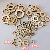 freneci 100Pcs Blank Wood Pieces Square Flowers Hexagon Hollow Unfinished Wooden Cutouts Embellishments for DIY Arts Craft Project, Picture Photo freneci
