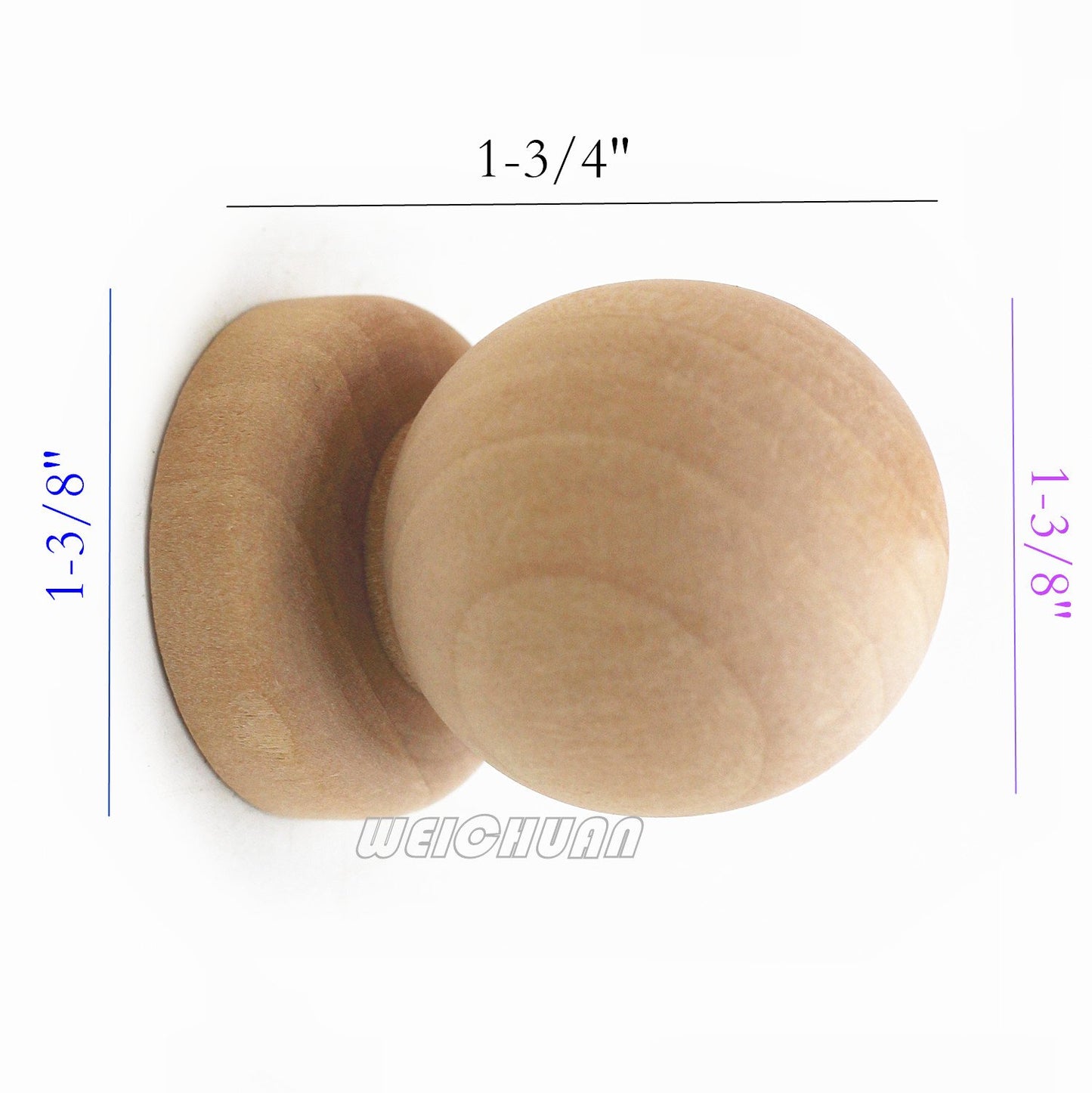 WEICHUAN 10PCS Ball with Base Shape Unfinished Wood Drawer Knobs Pulls Handles - Cabinet Furniture Drawer Knobs Pulls Handles (Diameter: 1-3/8 Inches