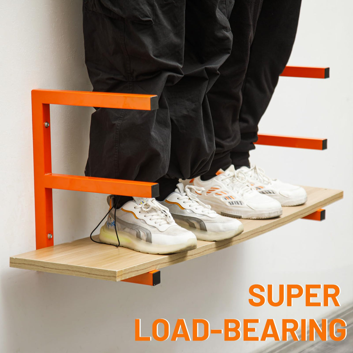 YYR Wood Organizer and Lumber Storage Rack Wall Mount, Heavy Duty Metal Shelf with 6-Level Holds Up 1200 LBS, Indoor & Outdoor Use - Orange YYR