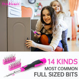 64PCS Pink Tool Set with Cordless Drill, 8V Power Drill and Pink Tool Kit for Women, 3/8"Keyless Chuck Electric Screwdriver Driver Kit for Home DIY ThinkLearn